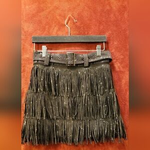 Black and Gold Fringe Studded Skirt